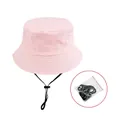 Sombrero de sol de algodón rosa con cuerda ajustable y ala ancha para uso diario - 2-6 Años / Sin Cordón / Rosa