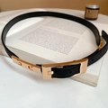 Minimalist black pebbled leather waist belt with rose gold rivet buckle closure - 58# Waist Chain - Black