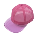 Detailed macro view of hot pink breathable mesh and translucent plastic visor on baseball cap - Transparent Pink Style