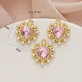 Detailed view of pink heart pendants with pearl edges and 2mm inner diameter loop - 529# Gold - Pink Zirconia