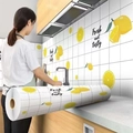 Self-adhesive kitchen wallpaper featuring a yellow lemon and white grid pattern design - 60cm Wide * 1m / Yellow Lemon