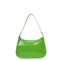 Glossy green crescent moon shoulder bag with metallic zipper and minimalist design - Green