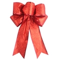 Large 25cm festive red sequin Christmas tree bow ornament for holiday decoration - Red with Gold Edge