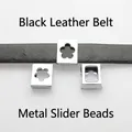 Silver square sliders with flower cutouts for 8mm DIY leather bracelets and wristbands - Flower