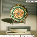 5.5 inch bohemian ceramic side plate with green mandala pattern and glazed finish - 5.5 Inch Side Plate / Green