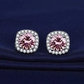 Pink round halo stud earrings in S925 sterling silver with sparkling cubic zirconia - One-carat Pink Diamond Square Bag Stud Earrings Led-74