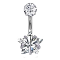 Macro view of silver belly button ring with star-shaped zircon and curved metal bar - Star-JE0048