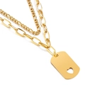Double-layered golden stainless steel necklace with paperclip chain and hollow heart pendant - Hollow One Heart Style (KN199092-Z) / Gold