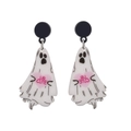 Ghost earrings with pink heart and UR CUTE text made of white acrylic for Halloween - Ghost UR CUTE Style