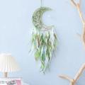 Detail of crescent moon dreamcatcher with green crystal tree of life and soft feathers - Green Moon Tree of Life Feather