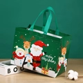 Green non-woven Christmas gift bag with Santa Claus, snowman, and reindeer prints - Green Santa Claus