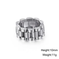 Detail view of 10mm wide stainless steel watch band chain ring weighing 11g for men - Silver (KR86689-KFC)