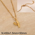 Gold plated stainless steel necklace featuring a bold letter Y pendant and beaded chain - Gold Letter Y (KN287046-Z)