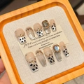 Handmade leopard print press-on nails with luxury rhinestones and gold accents - XS / Short Coffin (2172)