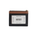 Slim RFID blocking card holder wallet with brown and black leather stitching design - Black
