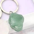 Natural raw green aventurine crystal stone keychain with silver metal ring - Green Aventurine