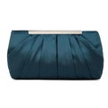 Detail of navy blue pleated satin clutch bag with elegant silver metal clasp closure - Green