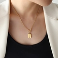 Gold OT toggle clasp necklace featuring a rectangular letter L pendant with a zircon stone - Letter L Square Tag / Gold