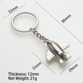 3D airplane keychain in silver zinc alloy with dimensions 86mm length and 21g weight - H-194 Bright Silver Airplane
