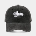 Vintage washed cotton black baseball cap with white Mom embroidery detail - Soft Top Mixed Case mom Black
