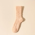 Pink coral fleece crew sock with textured cable knit on matching pink background - One Size / Honey Orange