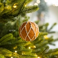 8cm gingerbread orange Christmas ball ornament with white embossed patterns and beads - Foam Gingerbread Ball