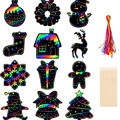 Kit de papier à gratter de Noël arc-en-ciel avec formes de renne et de sapin - Style 4