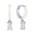 S925 silver earrings with white enamel and rectangular clear zircon pendant - 28-White Enamel White Rect