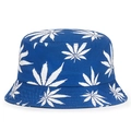 Navy blue bucket hat featuring all-over white leaf pattern with flat top design - One Size / Royal Blue with White Leaf (No Label)