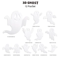 Tabella dettagliata delle taglie per 12 adesivi murali fantasma 3D con varie espressioni - Fantasma 3D