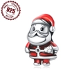 Süßer S925 Sterling Silber Weihnachtsmann-Charm mit roter Emaille für Armbänder - Weihnachtsmann Perle (0598)