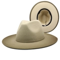 Khaki wool fedora hat with wide brim showing front view and interior adjustable sweatband - M (56-58cm) / Army Green