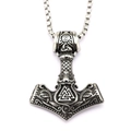 Colgante Martillo de Thor vikingo plateado con símbolo Valknut en cadena de acero - Solo colgante / Plateado