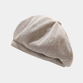 Close-up of herringbone pattern fabric on a vintage brown tweed newsboy cap with top button - M (56-58cm) / Khaki