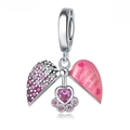925 silver heart charm with pink paw print and paw prints on my heart engraving - Heart and Paw Print Pendant 0021