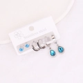 Stainless steel eye and teardrop zircon earring set with blue crystals and fringe - Evil Eye Hoop Water Drop Crystal Pendant Set (3#)