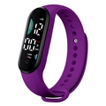 Purple sports LED digital watch with silicone strap showing heart rate and steps - Purple