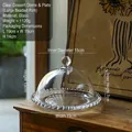 Französischer Vintage-Snackteller aus Glas mit Perlenbasis und Deckel, 19 cm Bodenmaß - Perlenrand Groß