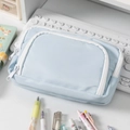 Large capacity light blue pencil case with double zippers and front window design - Blue