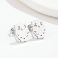 Cute hollow owl stud earrings in polished stainless steel for women with minimalist animal design - Steel