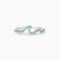 Elegant wave-shaped S925 sterling silver ring with light blue zircon stones - Adjustable Open / Silver Color Light Blue Rhinestone