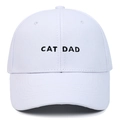 Cappellino da baseball in cotone bianco con ricamo nero CAT DAD e sei pannelli - Regolabile / Bianco