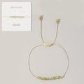 August Peridot birthstone bracelet with olive green beads and gold accents on card - August-Peridot (Card Pack)