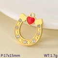 Goldener Hufeisenanhänger mit rotem Herz und Kristallen für DIY-Schmuck 17x15mm - Rotes Herz Hufeisen Stil (KLJ9473-ZLA)