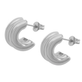 Polished silver C-shaped chunky hoop earrings with wavy texture on stainless steel - Silver Earrings / Silver