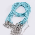 Collar de cordón de algodón encerado azul claro 45cm con cierre de langosta plateado - Longitud 50cm-1.5mm / Azul lago