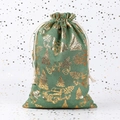 Green burlap Christmas drawstring gift bag with gold foil vintage truck and tree patterns - Green Bronzing Christmas Car
