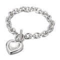 Bracciale in acciaio inossidabile argento con chiusura OT e ciondolo a cuore in cristallo - Argento Trasparente Cuore (KB62110-Z)