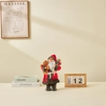Classic Santa Claus figurine holding a teddy bear with a gold gift bag decoration - 30cm / Red