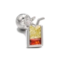 Cocktail design stud earring with yellow and orange zircon layers in silver finish - Juice Cup / Silver